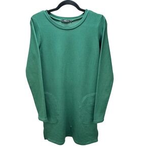 Yala Shirt Dress S Green Organic Cotton Bamboo Pockets Long Sleeve Mini (flaws)